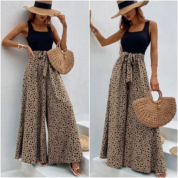 Boho Leopard Print Wide leg Jumpsuit RED OR GREEN - Picture 3 of 8